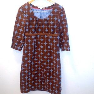 Boden Corduroy Dress Blue Brown Fall Women’s Sz 6